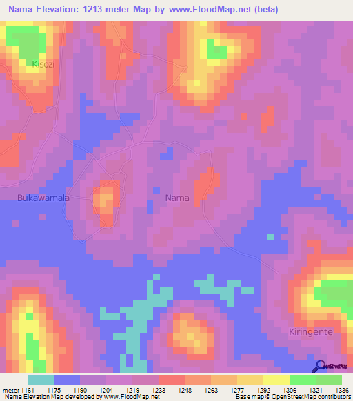 Nama,Uganda Elevation Map