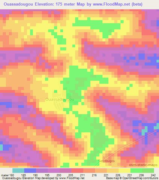 Ouassadougou,Ivory Coast Elevation Map