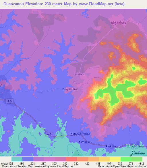 Ouanzanou,Ivory Coast Elevation Map