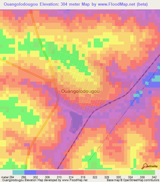 Ouangolodougou,Ivory Coast Elevation Map