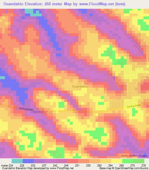 Ouandahio,Ivory Coast Elevation Map