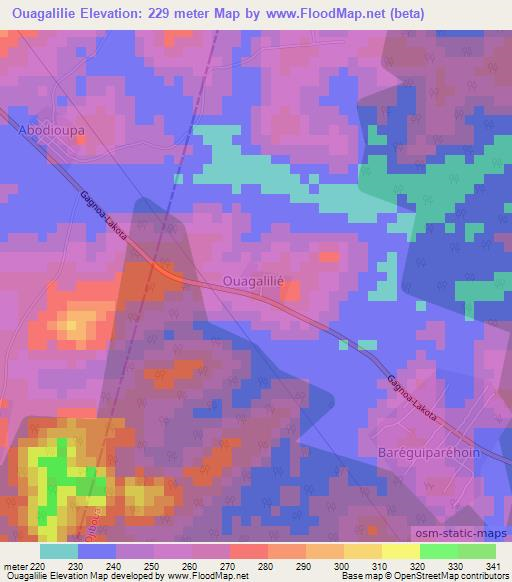 Ouagalilie,Ivory Coast Elevation Map