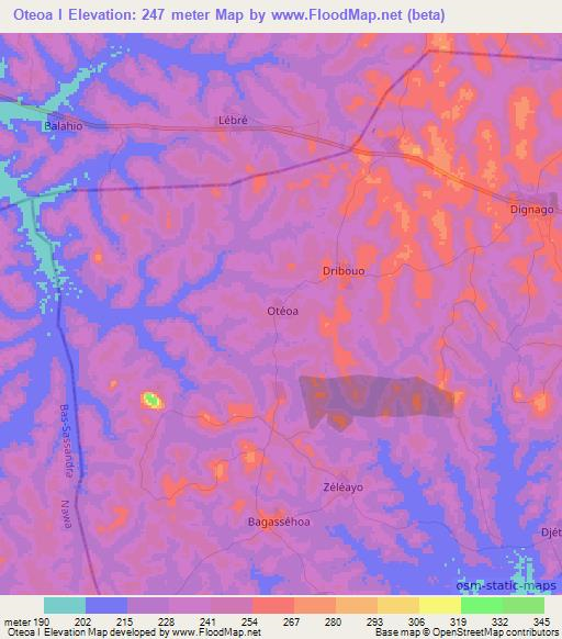 Oteoa I,Ivory Coast Elevation Map