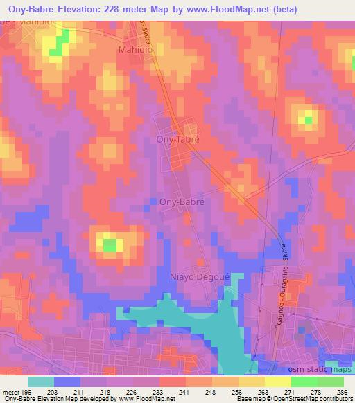 Ony-Babre,Ivory Coast Elevation Map