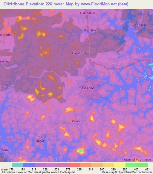 Oliziriboue,Ivory Coast Elevation Map