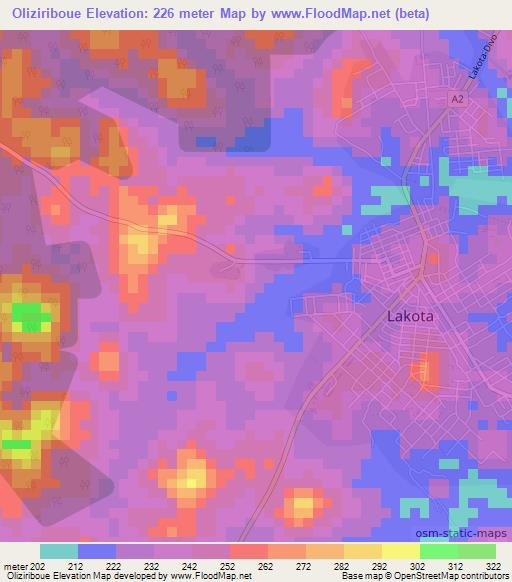 Oliziriboue,Ivory Coast Elevation Map