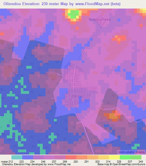 Olieredou,Ivory Coast Elevation Map