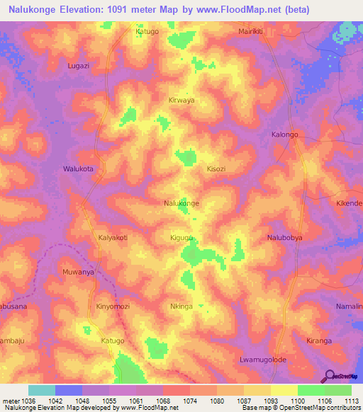 Nalukonge,Uganda Elevation Map
