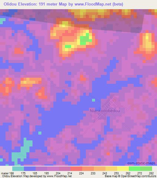 Olidou,Ivory Coast Elevation Map