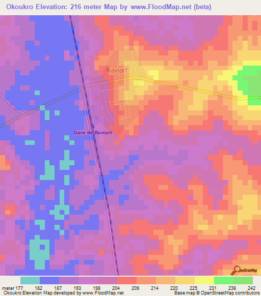 Okoukro,Ivory Coast Elevation Map
