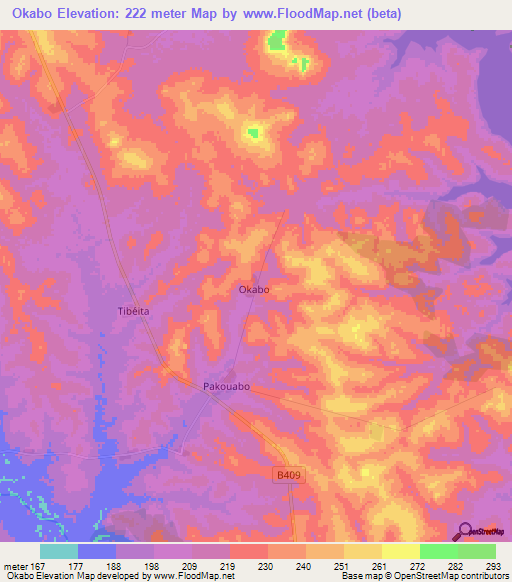 Okabo,Ivory Coast Elevation Map