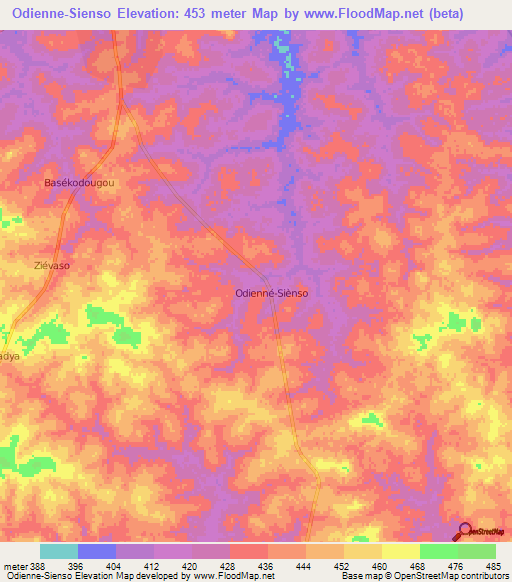 Odienne-Sienso,Ivory Coast Elevation Map