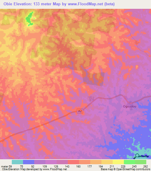 Obie,Ivory Coast Elevation Map