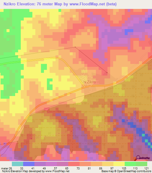 Nzikro,Ivory Coast Elevation Map