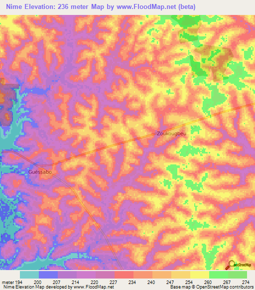 Nime,Ivory Coast Elevation Map