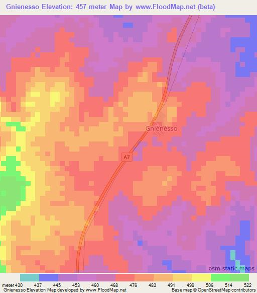 Gnienesso,Ivory Coast Elevation Map