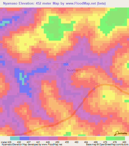 Nyamaso,Ivory Coast Elevation Map