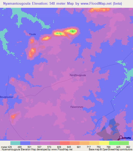 Nyamantougoula,Ivory Coast Elevation Map