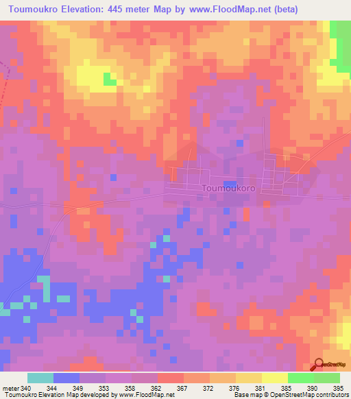 Toumoukro,Ivory Coast Elevation Map