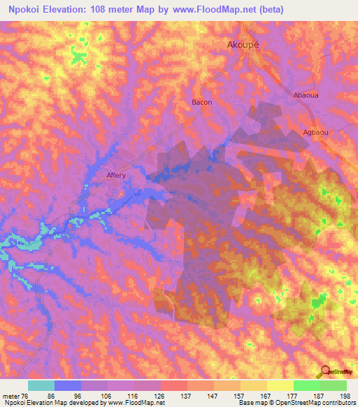 Npokoi,Ivory Coast Elevation Map