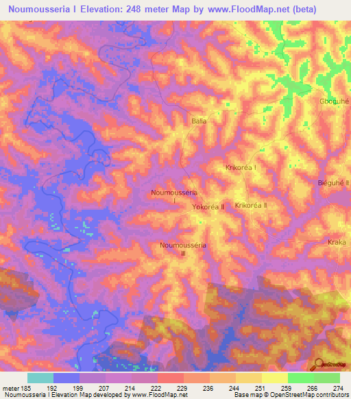 Noumousseria I,Ivory Coast Elevation Map