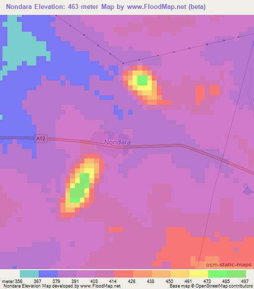 Nondara,Ivory Coast Elevation Map