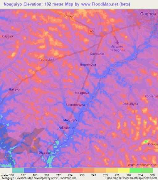 Noaguiyo,Ivory Coast Elevation Map