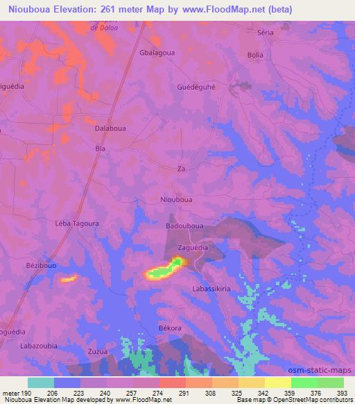 Niouboua,Ivory Coast Elevation Map