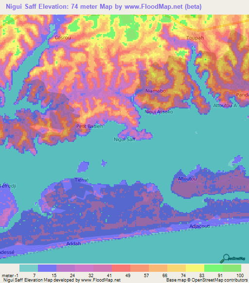Nigui Saff,Ivory Coast Elevation Map