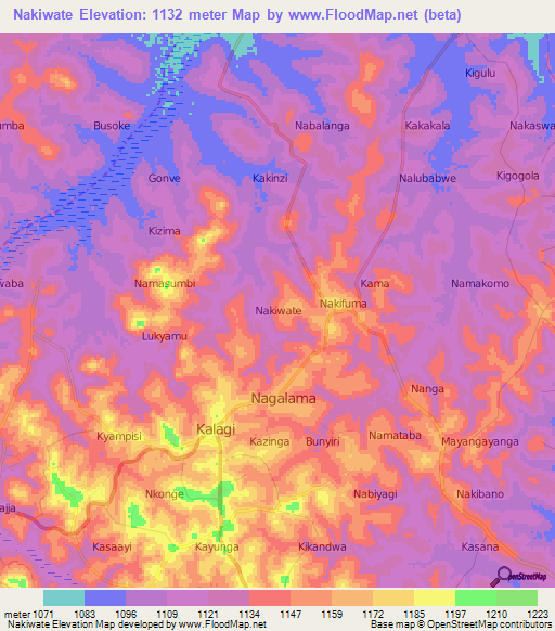 Nakiwate,Uganda Elevation Map