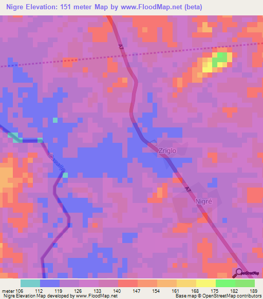 Nigre,Ivory Coast Elevation Map