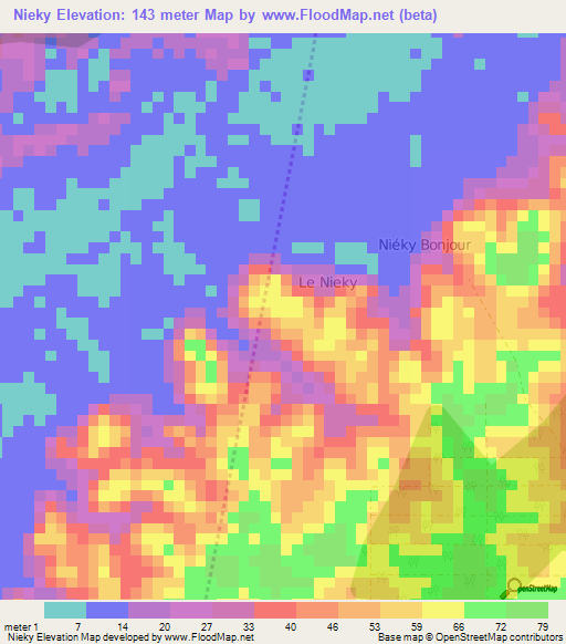 Nieky,Ivory Coast Elevation Map