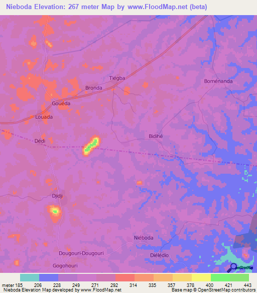 Nieboda,Ivory Coast Elevation Map
