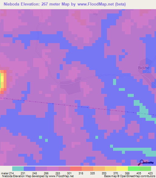 Nieboda,Ivory Coast Elevation Map