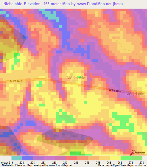 Niebelahio,Ivory Coast Elevation Map