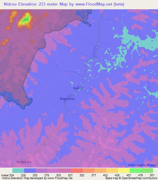 Nidrou,Ivory Coast Elevation Map