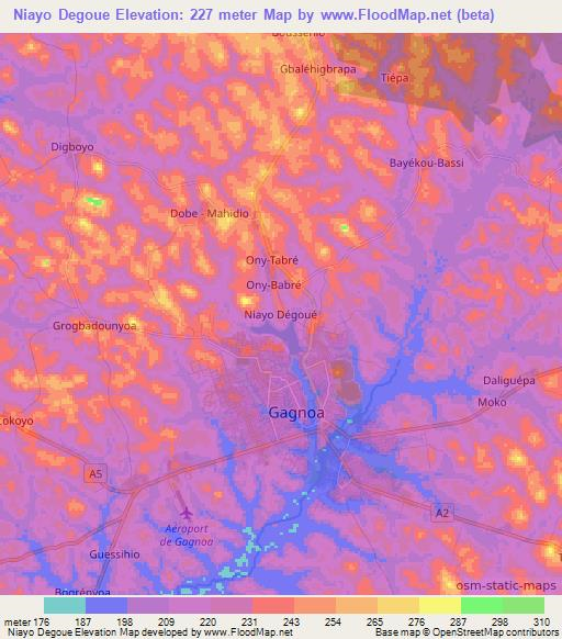 Niayo Degoue,Ivory Coast Elevation Map