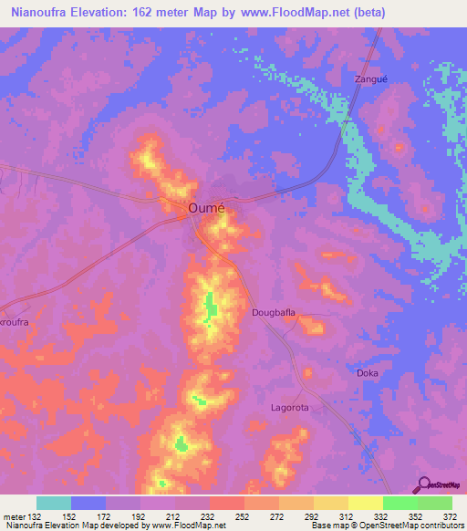 Nianoufra,Ivory Coast Elevation Map