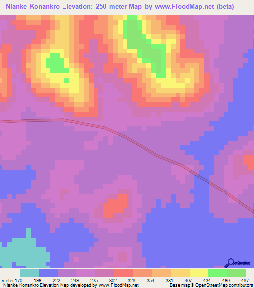 Nianke Konankro,Ivory Coast Elevation Map