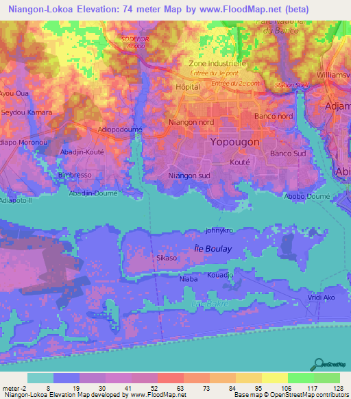 Niangon-Lokoa,Ivory Coast Elevation Map