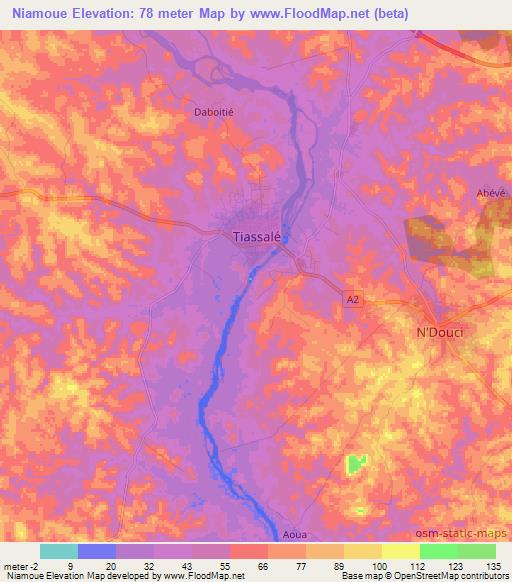 Niamoue,Ivory Coast Elevation Map