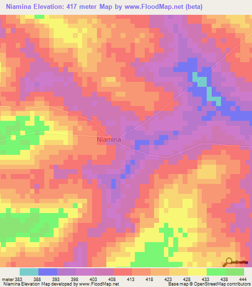 Niamina,Ivory Coast Elevation Map