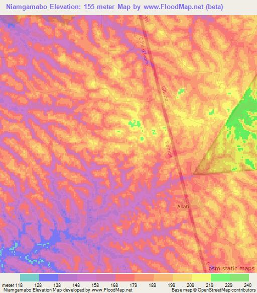 Niamgamabo,Ivory Coast Elevation Map
