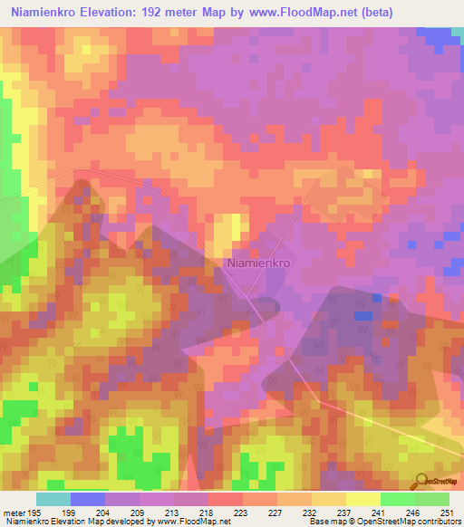 Niamienkro,Ivory Coast Elevation Map
