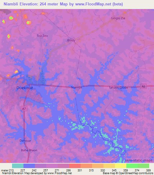 Niambli,Ivory Coast Elevation Map