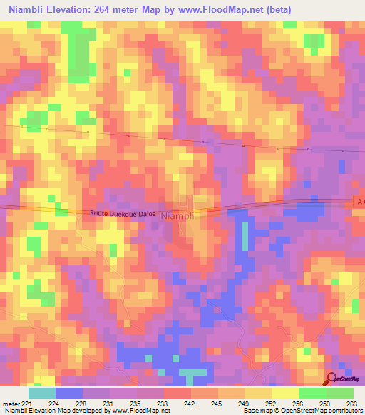Niambli,Ivory Coast Elevation Map
