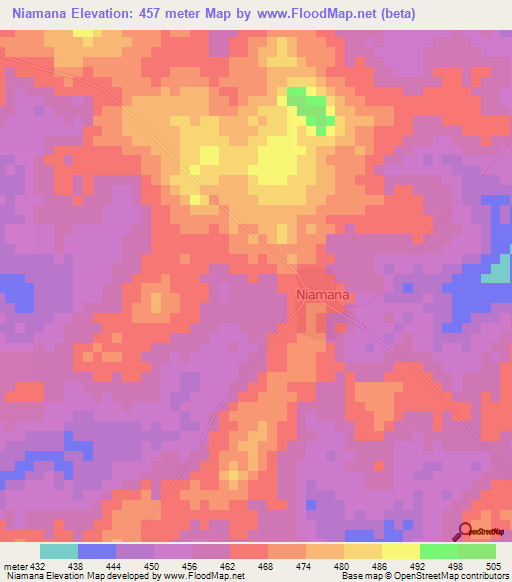 Niamana,Ivory Coast Elevation Map