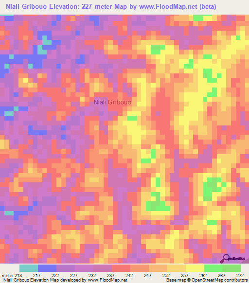 Niali Gribouo,Ivory Coast Elevation Map