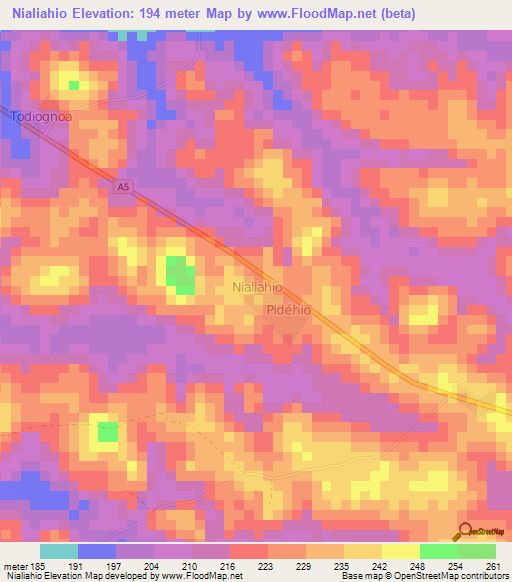 Nialiahio,Ivory Coast Elevation Map