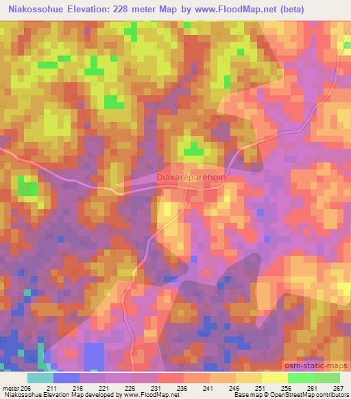 Niakossohue,Ivory Coast Elevation Map